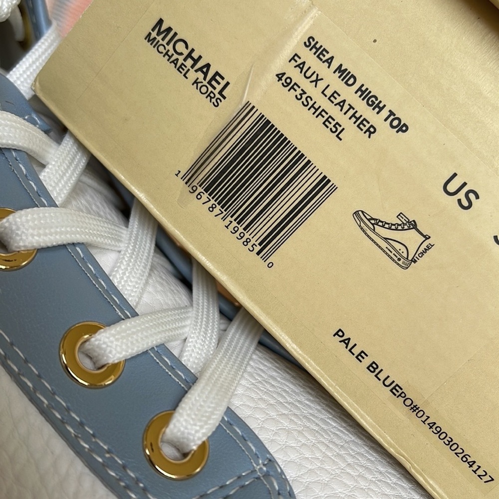 MICHAEL KORS
SHEA MID HIGH TOP
FAUX LEATHER
49F3SHFESL
PALE BLUE 
NEW - Picture 3 of 16